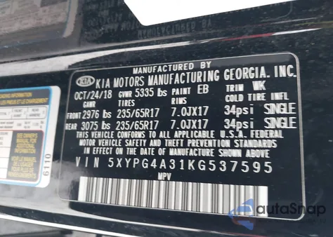 2019 Kia Sorento 2.4L Lx z USA, uszkodzony, nr VIN 5XYPG4A31KG537595